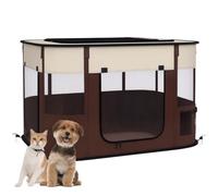 PawHut Portable Dog Pen for Puppies, Rabbits, Kittens, Guinea Pigs - Brown | Portable Foldable Dog Cat Playpen, Soft Pet Cage, Storage Bag, for Kittens, Guinea Pigs