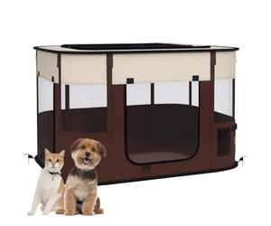 PawHut Portable Dog Pen for Puppies, Rabbits, Kittens, Guinea Pigs - Brown | Portable Foldable Dog Cat Playpen, Soft Pet Cage, Storage Bag, for Kittens, Guinea Pigs