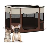 PawHut Portable Dog Pen for Puppies, Kittens, S - Brown, Brown