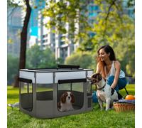 PawHut Dog Pen, Pet Playpen, Portable Foldable Dog Cat Playpen Soft Pet Cage with Storage Bag for Puppies, Rabbits, Kittens, Guinea Pigs, 84 x 64 x 53cm - Grey