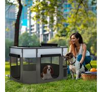 PawHut Portable Dog Pen for Puppies, Rabbits, Kittens, Guinea Pigs - Grey