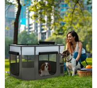 PawHut Dog Pen, Pet Playpen, Portable Foldable Dog Cat Playpen Soft Pet Cage with Storage Bag for Puppies, Rabbits, Kittens, Guinea Pigs, 94 x 74 x 60cm - Grey