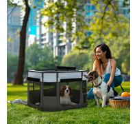 PawHut Portable Dog Pen for Puppies, Kittens, S - Grey, Grey