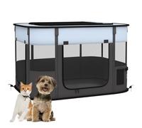PawHut Dog Pen, Pet Playpen, Portable Foldable Dog Cat Playpen Soft Pet Cage with Storage Bag for Puppies, Rabbits, Kittens, Guinea Pigs, 84 x 64 x 53cm - Grey