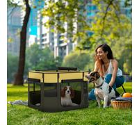 Foldable Dog Pen with Storage Bag for Indoor/Outdoor Use PawHut Yellow XS