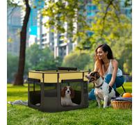 PawHut Dog Pen, Pet Playpen, Portable Foldable Dog Cat Playpen Soft Pet Cage with Storage Bag for Puppies, Rabbits, Kittens, Guinea Pigs, 74 x 60 x 45cm - Yellow