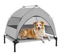 PawHut Portable Elevated Dog Bed with Removable Canopy, 76 x 61 x 60 cm | Removable Canopy, Portable Cooling Raised Pet Cot, Breathable Mesh, Storage Bag, Indoor Outdoor Use