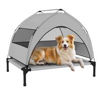 Pawhut Portable Elevated Dog Bed With Removable Canopy, 76 X 61 X 70 Cm In Light Grey Light Grey