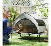 PawHut Elevated Dog Bed with Removable Canopy, Portable Cooling Raised Pet Cot with Breathable Mesh, Storage Bag, for Indoor Outdoor Use, for Large Dogs, 106 x 76 x 94 cm, Light Grey