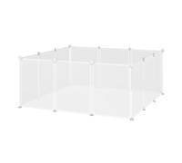 PawHut Portable Pet Playpen DIY Enclosure, 12 Panel Plastic Fence for Bunny, Guinea Pig, Hedgehog, Chinchilla, White Aosom UK
