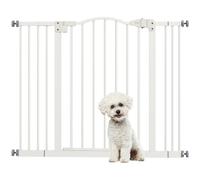 Pawhut Adjustable Width And Tall Metal Pet Gate Safety Barrier W/auto-Close Door In White White