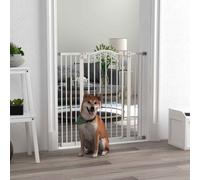 PawHut 74-100cm Adjustable Metal Pet Gate w/Auto-Close White, White