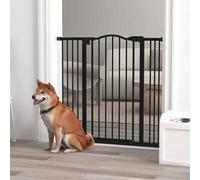 PawHut 74-100cm Adjustable Metal Pet Gate Safety Barrier w/Auto-Close Door Black
