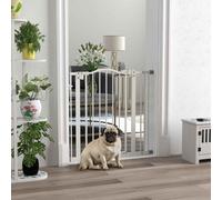 PawHut Pressure Fit Dog Stair Gate No Drilling Safety Gate Auto Close for Doorways, Hallways, 74-87cm Adjustable, 78cm Tall, White White