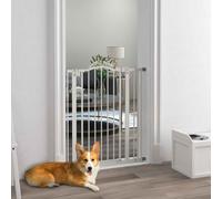 PawHut Pressure Fit Dog Stair Gate No Drilling Safety Gate Auto Close for Doorways, Hallways, 74-87cm Adjustable, 94cm Tall, White White