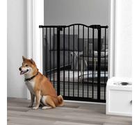 PawHut 74-87cm Adjustable Metal Pet Gate w/ Auto-Close Black, Black