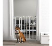 PawHut Pressure Fit Dog Stair Gate No Drilling Safety Gate Auto Close for Doorways, Hallways, 74-94cm Adjustable, 94cm Tall, White White