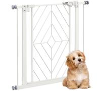 PawHut Pressure Fit Safety Gate Dog Gate Auto Closing Door 74-80cm White | for Doorways Staircases, Pet Barrier Hallways, Double Locking