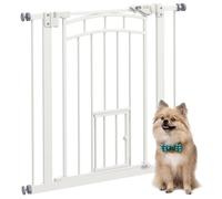 PawHut Pressure Fit, Safety Gate Dog Gate w/Small Cat Door Opening, 74-80cm | Pressure Fit Safety Gate, Auto Closing System, Double Locking, for Hallways