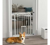 PawHut Pressure Fit, Safety Gate Dog Gate w/Small Cat Door Opening, 74-80cm