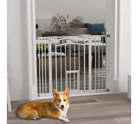 Pawhut Pressure Fit Safety Gate W/ Small Cat Door, Double Locking, For 74-100Cm Opening In White White