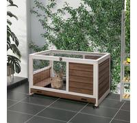 PawHut Wood Indoor Rabbit Hutch Elevated 2-Floor Guineas Pigs Cage with Wheels