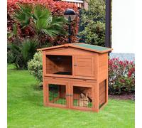 PawHut 2-Tier Wooden Small Rabbit/Guinea Pig Hutch, Brown