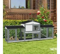 PawHut Rabbit Hutch, 2-Tier Guinea Pig Hutch, w/ Two Runs, Pull-Out Tray - 93.5 x 230 x 53cm - Grey