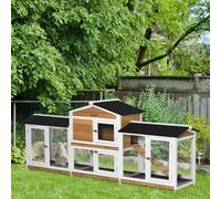 PawHut Rabbit Hutch, 2-Tier Guinea Pig Hutch, w/ Two Runs, Pull-Out Tray - 93.5 x 230 x 53cm - White