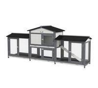 PawHut Large Rabbit Hutch Outdoor, 2-Tier Guinea Pig Hutch, Wooden Bunny Run, Small Animal House with Double Side Run Boxes, No-leak Plastic Tray, Ramp, 230 x 53 x 93.5cm, Light Grey