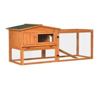 PawHut Rabbit Hutch with Run Wooden Guinea Pig Hutch Outdoor Bunny Cage Hide House with Sliding Tray, Hay Rack, Ramp, 156 x 58 x 68cm, Orange