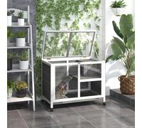 PawHut Wood Rabbit Hutch Bunny Cage Pet House Indoor W/ Tray Ramp - Grey | TJ Hughes