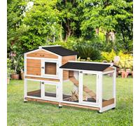 PawHut Rabbit Hutch Outdoor with Run Guinea Pig Hutch 2-Tier Bunny Cage w/Wheels No-Leak Plastic Tray 157.4 x 53 x 99.5 cm - Yellow