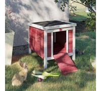 Pawhut Wooden Rabbit Hutch Outdoor, Guinea Pig Hutch, Rabbit Hideaway, Cat House In Red Red