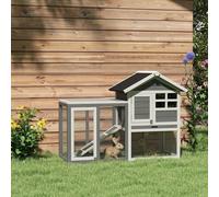 Pawhut 2 Tier Rabbit Hutch Outdoor, Wooden Guinea Pig Hutch, Bunny Cage With Ramp In Grey Grey