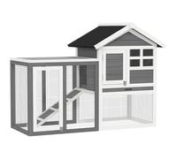 Pawhut 2 Tier Rabbit Hutch Outdoor, Wooden Guinea Pig Hutch, Bunny Cage With Ramp In Grey Grey