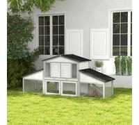 Pawhut Rabbit Hutch, Bunny Cage With Tray & Ramp, Wooden Outdoor House, Grey