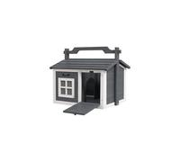 PawHut Rabbit Hutch Cat House Wooden with 2 Rooms Openable Roof Grey