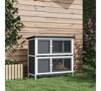 PawHut Double Decker Rabbit Hutch Bunny Cage Pet House Outdoor with Tray Grey -
