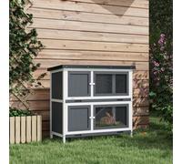 PawHut Double Decker Rabbit Hutch Outdoor w/ Tray - Grey, Grey