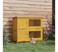 PawHut Double Decker Rabbit Hutch Bunny Cage Pet House Outdoor W/ Tray, Yellow
