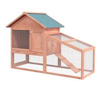 Pawhut Rabbit Hutch Double Decker Rabbit Cage with Garden Solid Wood 144 x 64.5 x 100 cm