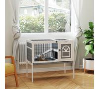 Pawhut Wooden Rabbit Hutch, Small Animal House W/ Removable Tray, Openable Roof In Grey Grey
