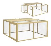 PawHut Rabbit Hutch, Folding Portable Wooden Rabbit Run with Openable Top, for 2-3 Rabbits, Guinea Pig Run for Outdoor, Garden - Natural Wood