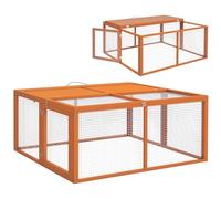 PawHut Rabbit Hutch, Folding Portable Wooden Rabbit Run with Openable Top, for 2-3 Rabbits, Guinea Pig Run for Outdoor, Garden - Orange