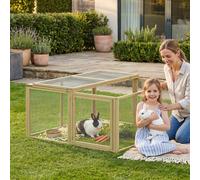 PawHut Rabbit Hutch, Folding Wooden Rabbit Run with Openable Top, Natural - Fir wood, steel wire - Natural wood - 1