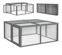 PawHut Rabbit Hutch for 2-3 Bunnies 110 x 105 x 50 cm - Grey