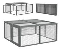 PawHut Rabbit Hutch for 2-3 Bunnies 110 x 105 x 50 cm - Grey | Folding Portable Wooden Rabbit Run, Openable Top, Guinea Pig Run for Tortoise, Outdoor Garden