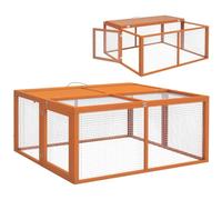 PawHut Rabbit Hutch for 2-3 Bunnies 110 x 105 x 50 cm - Orange | Folding Portable Wooden Rabbit Run, Openable Top, Guinea Pig Run for Tortoise, Outdoor Garden