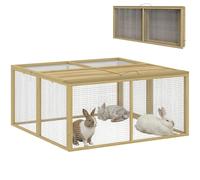 PawHut Rabbit Hutch for 2-3 Bunnies 120 x 120 x 57 cm - Natural